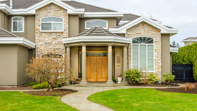 Home with wood front door