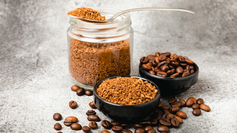 Coffee grounds and beans