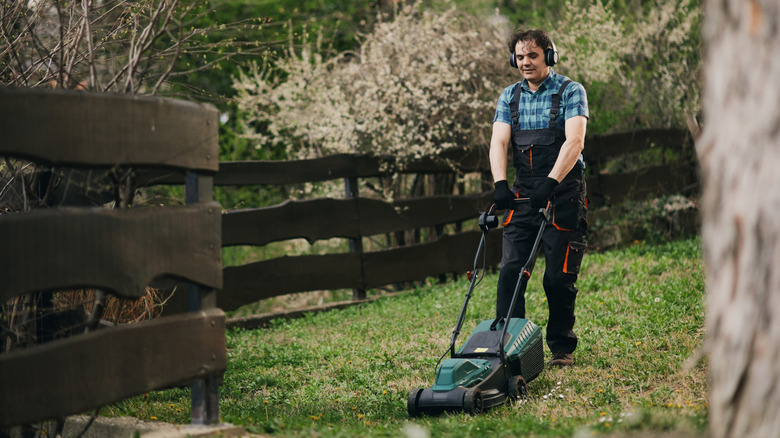 Person mowing the lawn