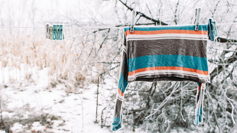 Frozen shirt on clothesline