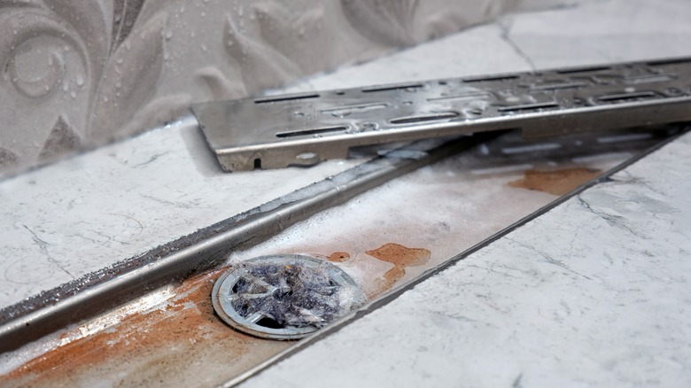 cover removed from clogged shower drain