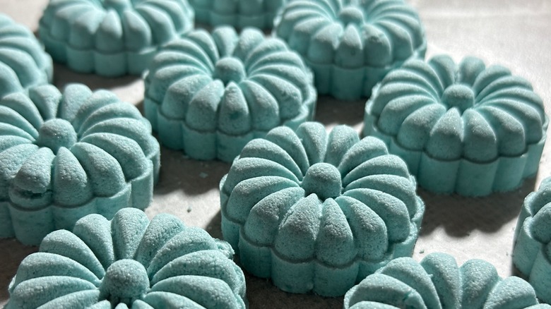 blue homemade flower-shaped shower steamers