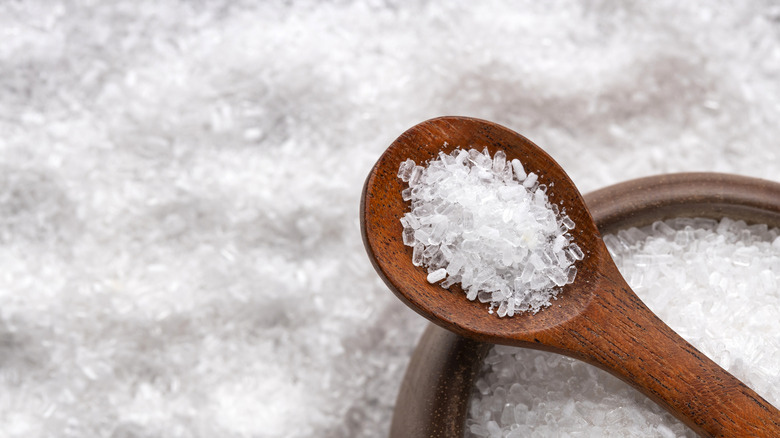Epsom salt on wooden spoon