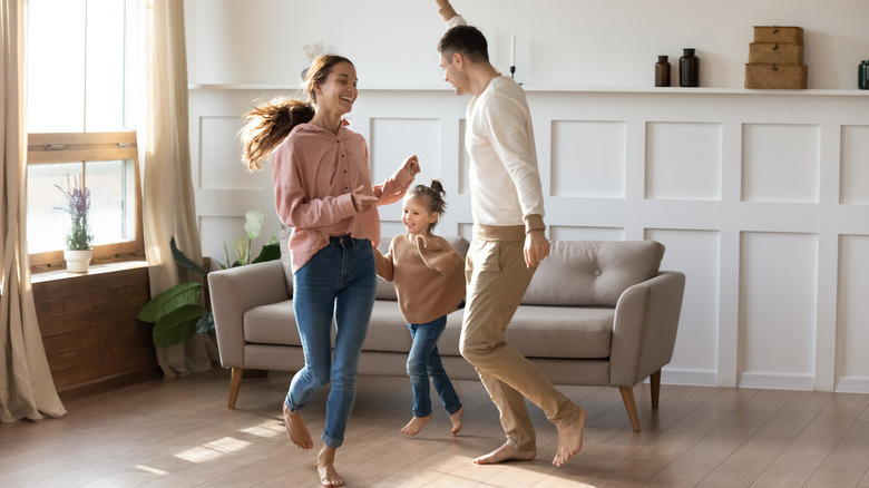 Family in modern living room