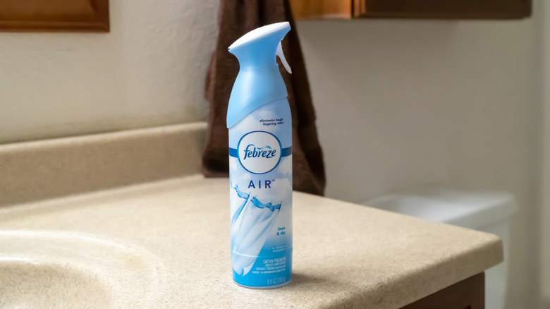 Febreze on bathroom counter