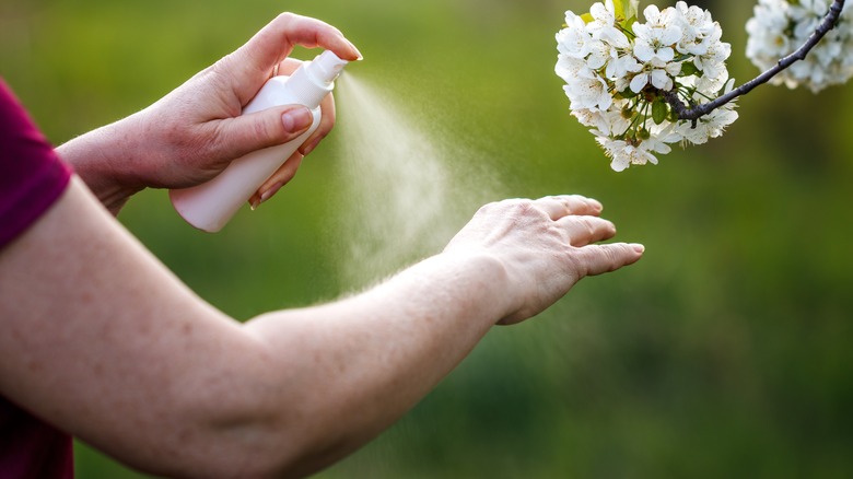 person applying insect repellent