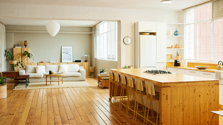 open plan living area with wood flooring