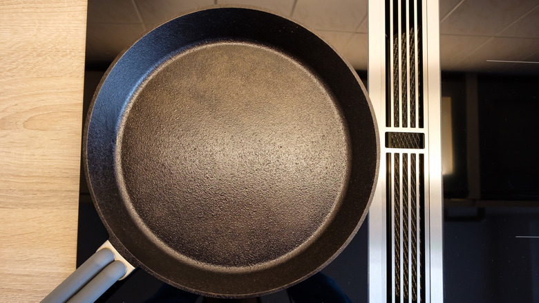 Cast iron pan on countertop