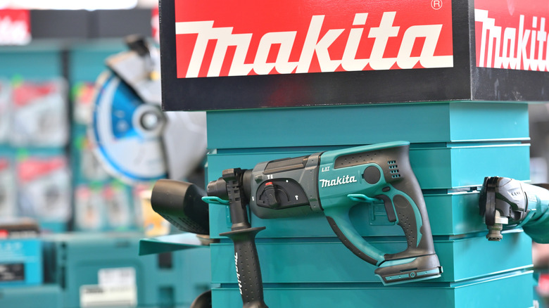 stand of makita tools at a store