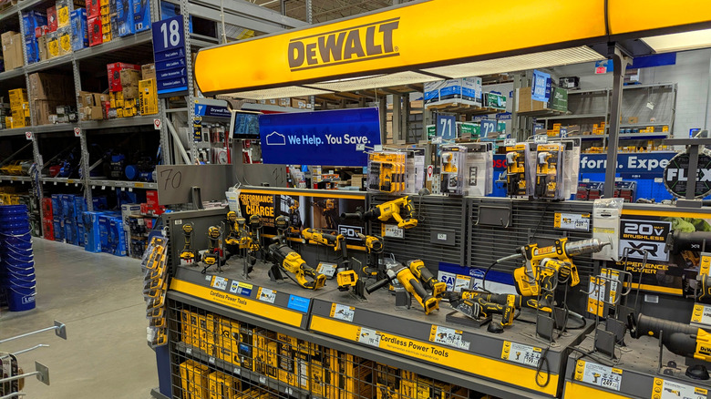 display of dewalt tools at store