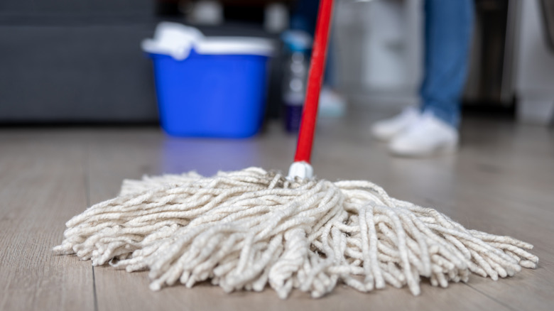 Mop on wooden floor