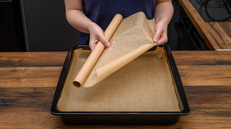 Baking tray lined with wax paper