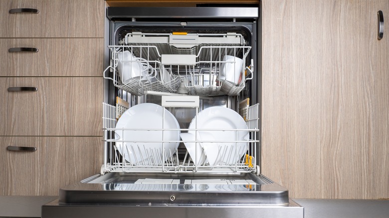 View of a full dishwasher