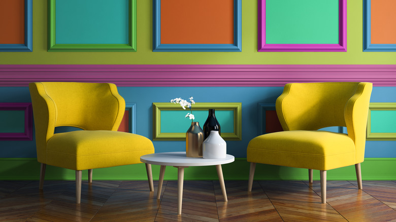 colorful room with yellow chairs