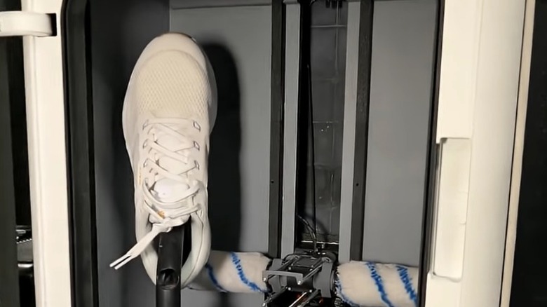 Shoe being washed in Brolan ClearX robotic shoe cleaner