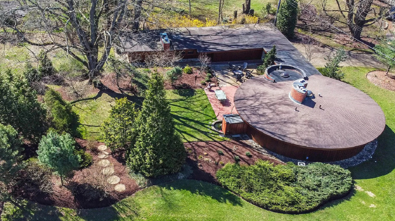 house aerial view in nature