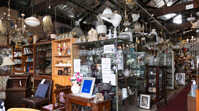 The interior of a crowded antique shop