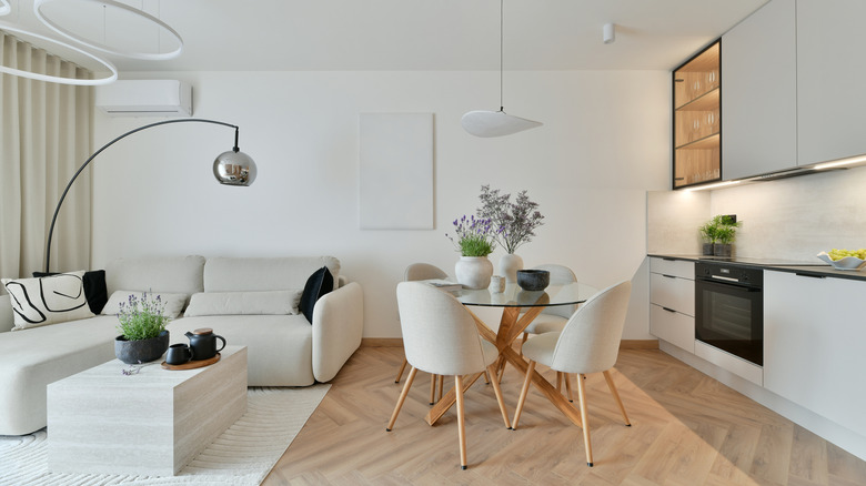 A modern open-plan living room.