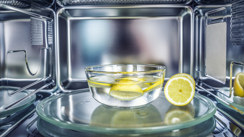 Lemon and water in microwave