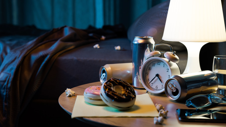 trash on bedside table