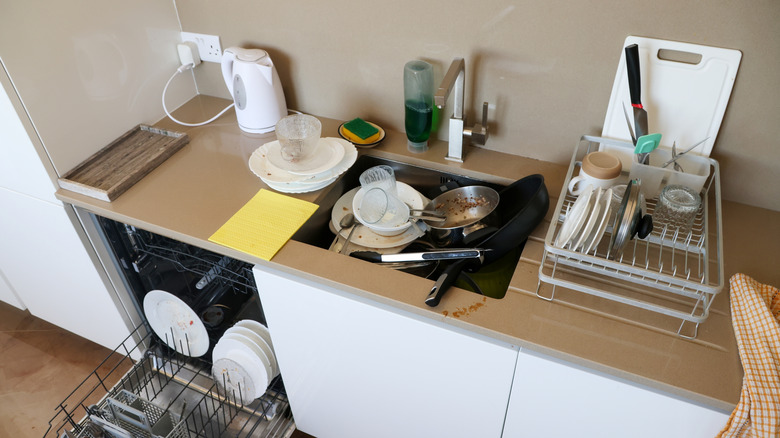Messy countertop in kitchen