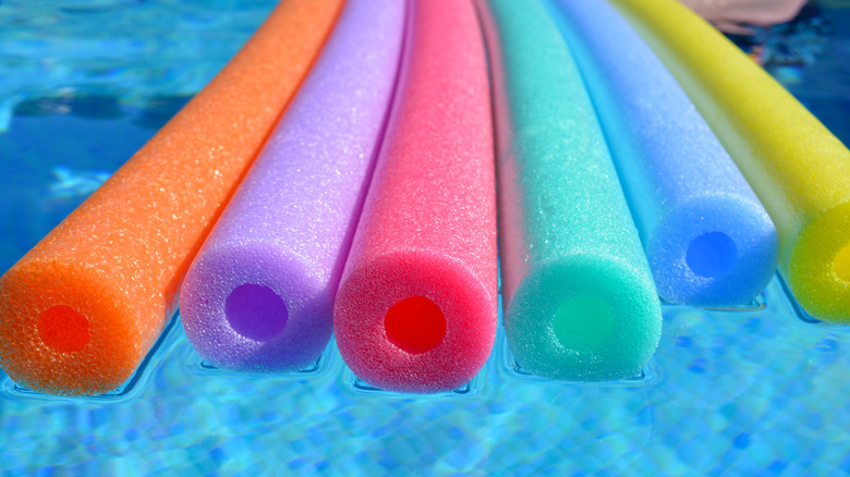 Pool noodle in outdoor pool 