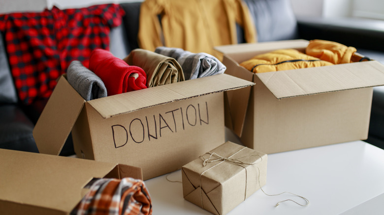 Organized piles of clothing