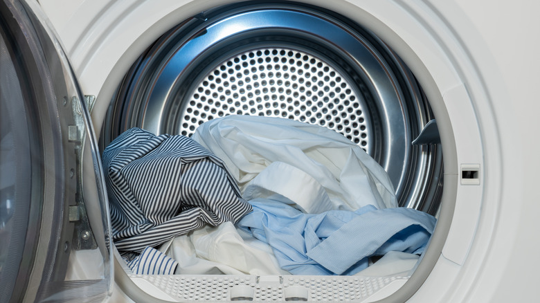Dress shirts inside front-loading dryer