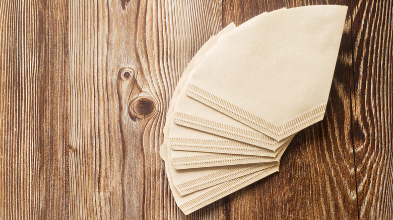 coffee filters on wood