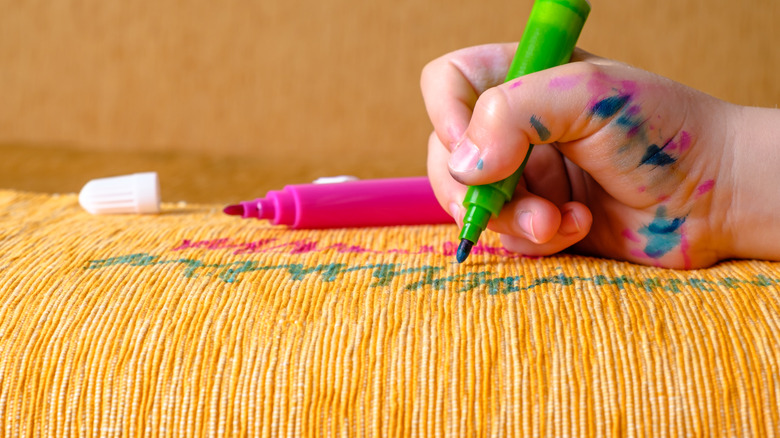 Marker on fabric sofa