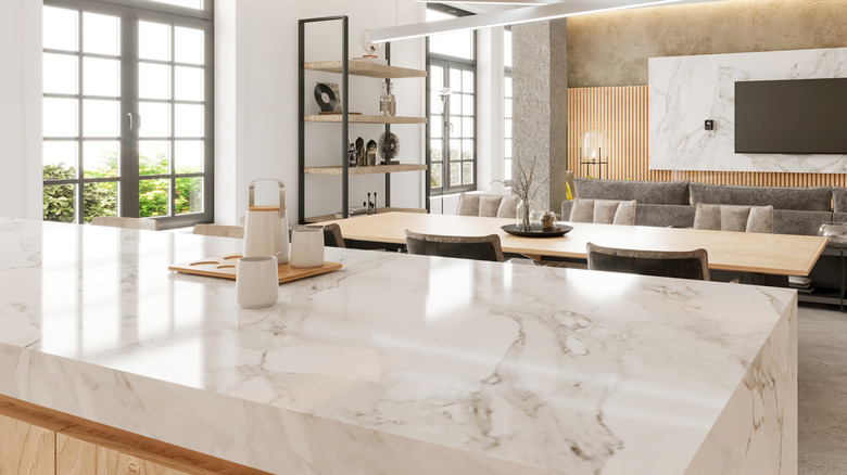 Marble countertop in kitchen