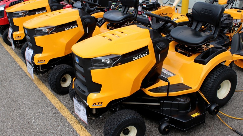 Close up of cub cadet mowers on display
