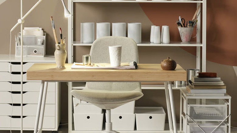 IKEA desk setup in a kitchen