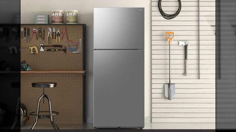Samsung Bespoke AI Top Freezer in a garage setting.