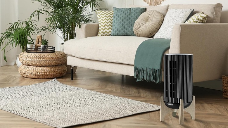 Lasko space heater sitting on floor of living room