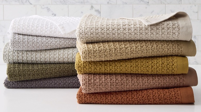 hanging towels of various colors