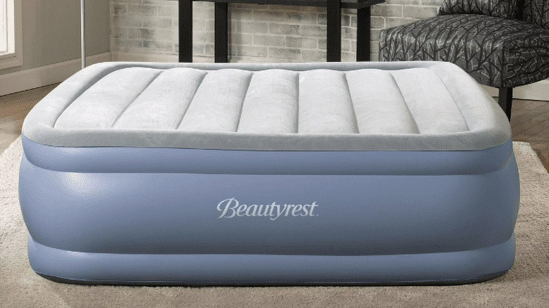 A Simmons Beautyrest air mattress blown up inside a home