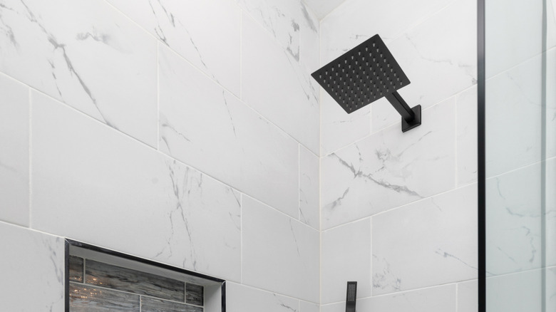 Shower niche with contrasting tile backsplash