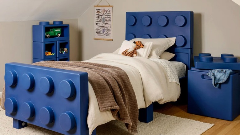 Lego bedroom set from Costco set up in a kids bedroom.