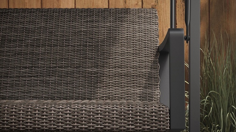 Front side view of the Agio Menlo Woven Patio Swing (Model No. 1934256)