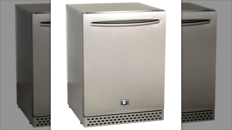 A stainless Urban Islands outdoor refrigerator