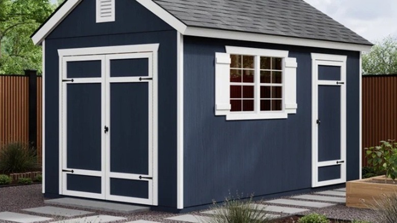 Assembled and painted Yardline outdoor shed from Costco