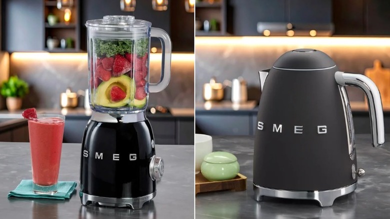 Split image showing the SMEG blender and the SMEG kettle