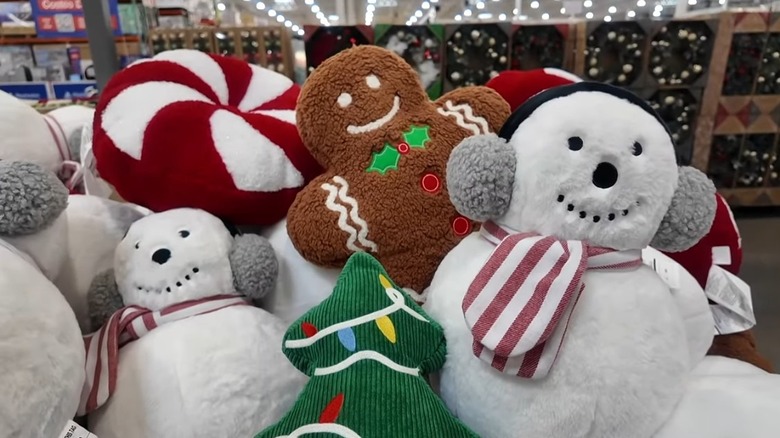 Decorative holiday pillows at Costco