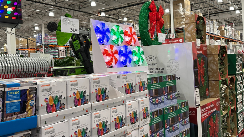 Costco Christmas section with lights and decor