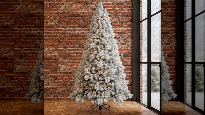 7.5 foot tall pre-lit glitter flocked micro led artificial Christmas tree