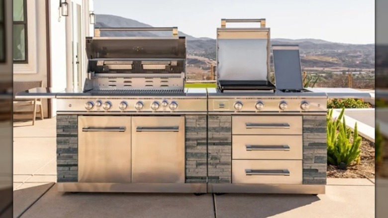 Large 12-burner grill on a patio
