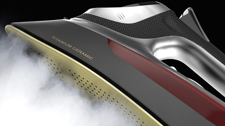 A closeup picture of the iron with steam coming out