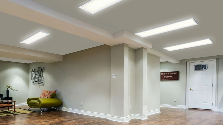 The Arika LED light panels in an open plan space