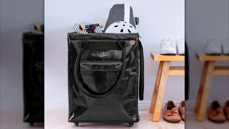 tote bag filled with skateboard supplies